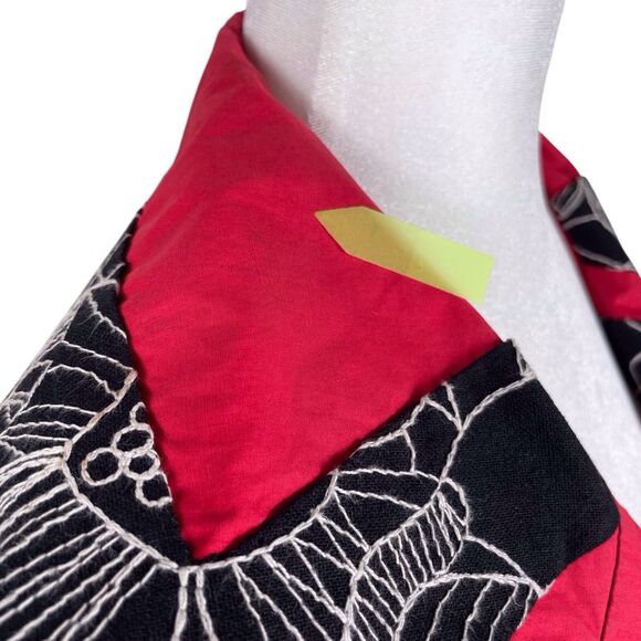 AN REN Wearable Art Floral Long Coat Black Red Size Medium Statement Jacket - Picture 7 of 16